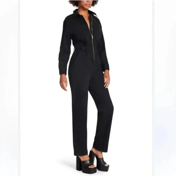 NEW Steve Madden Orly Long Sleeve Jumpsuit Utility Black, Sizes S & M - Picture 2 of 12